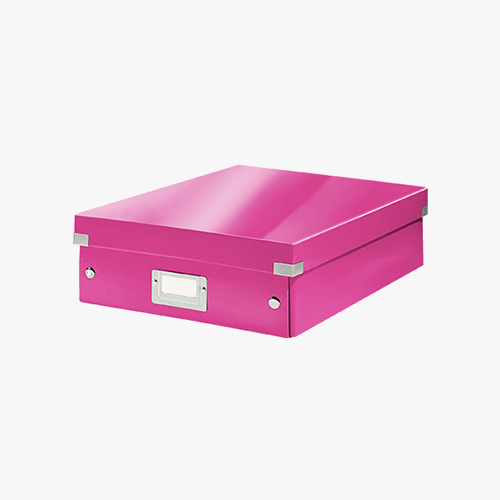 桌面防尘分格储物盒  带盖小号-粉红